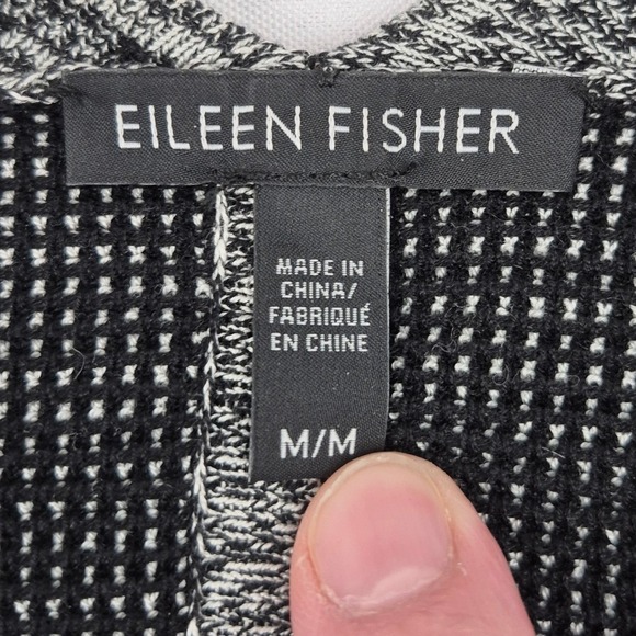 Eileen Fisher Knit Cardigan Sweater Black Gray Striped M Open Front - Picture 4 of 8
